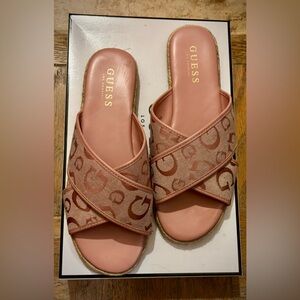 Guess G Logo Cross-Strap Slide Slides-Pink-Size 9